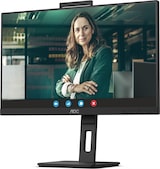 Ein Monitor mit einer Frau im Videocall.