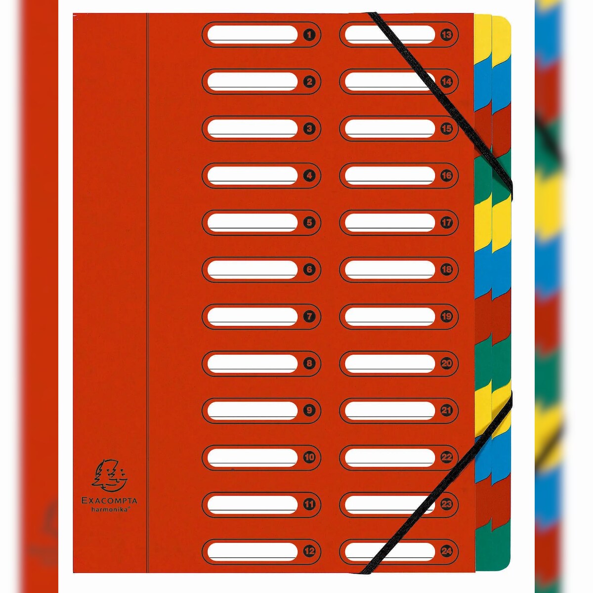 Exacompta 55245E 4x Ordnungsmappe HARMONIKA mit ausgestanzten Fenstern und Gummizug, aus Colorspan-Karton, 24 Fächer, für DIN A4 - Rot