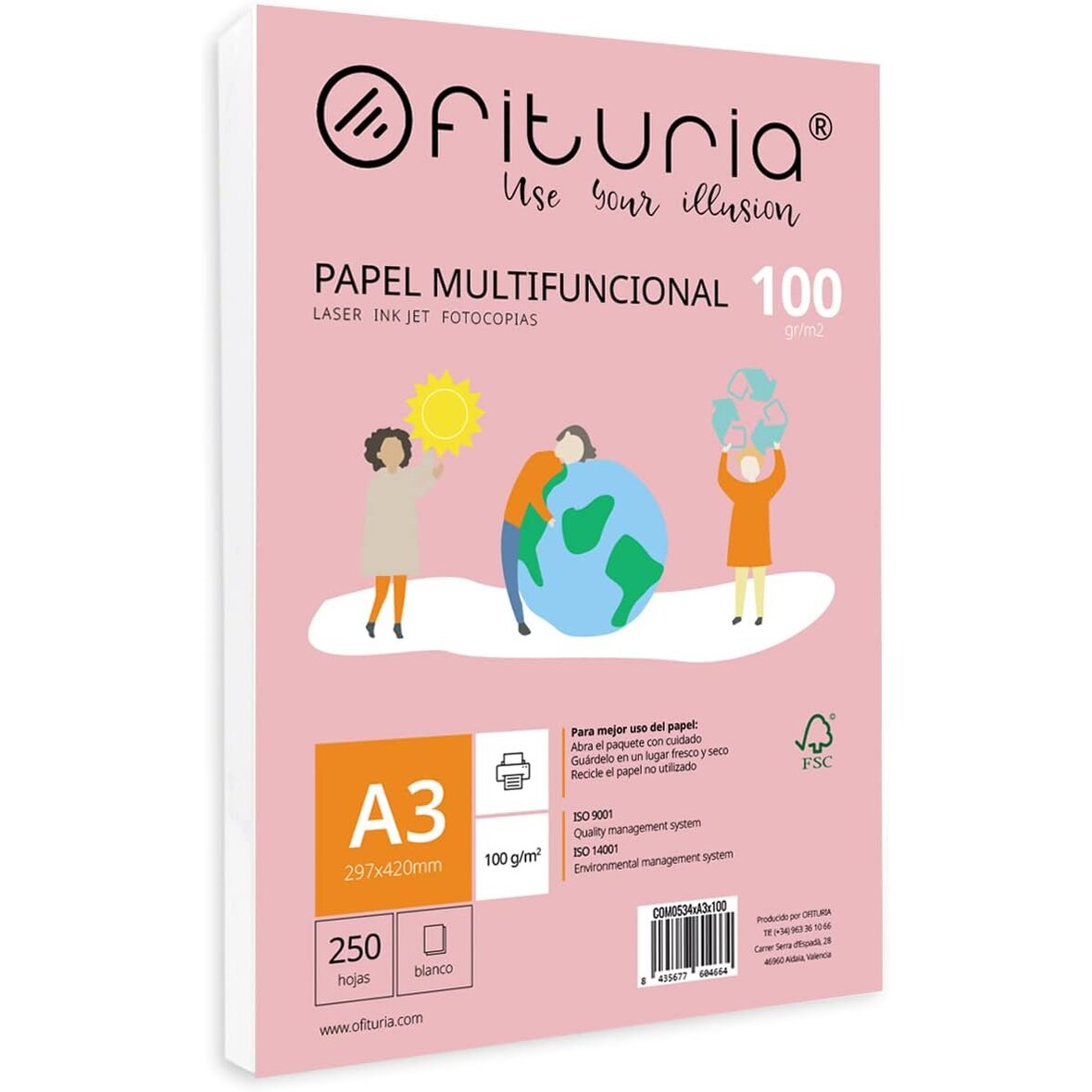 Paquete de folios A3 100gr 250 Hojas, Papel Multifuncional para Uso Escolar y Entornos Laborales. Ideal con Impresoras y Fotocopiadoras - Ofituria