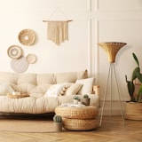 thumbnail of SalesFever Staande lamp met rieten kap 150 cm | kap rotan | metalen frame | B 55 x D 55 x H 150 cm | natuur - messing