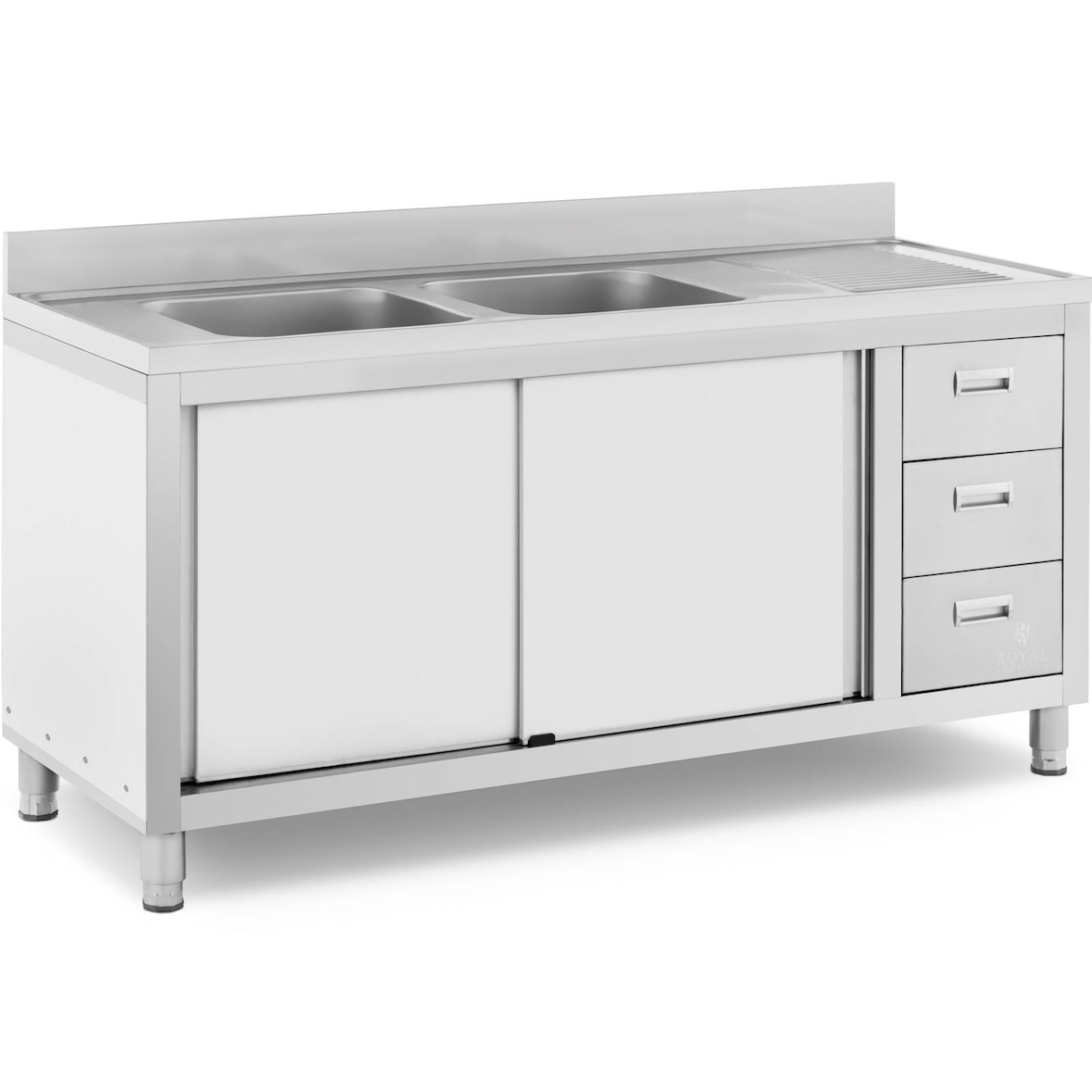 Royal Catering - Royal Catering RC-IKS04 Plonge En Inox Professionnelle Sur Meuble Bas Armoire Placard Avec Évier Acier Inoxydable (2 bacs : 400 x