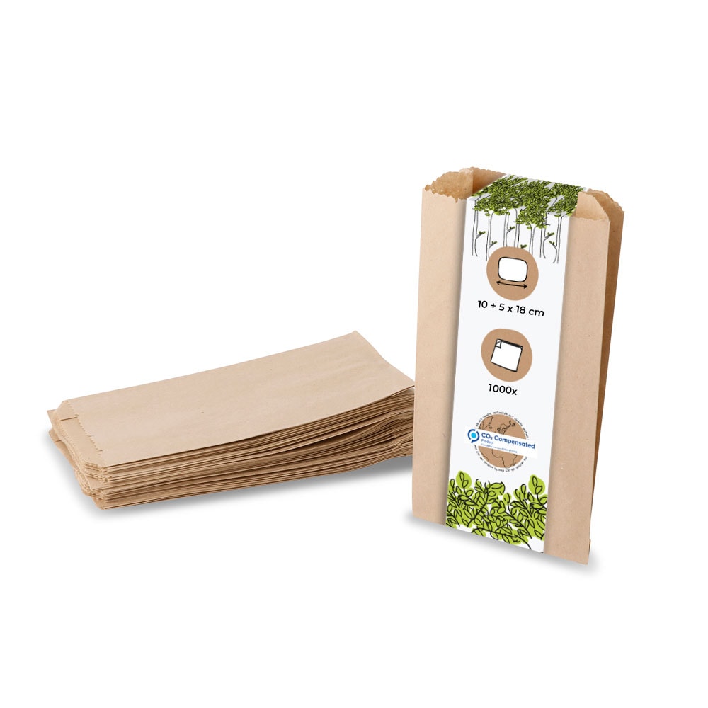 BIOZOYG 1000 Stück Papierbeutel 10x5x18,5cm umweltfreundliche braune Flachbeutel umweltfreundliche Kraftpapier-Tüten, für Lebensmittel und Geschenke