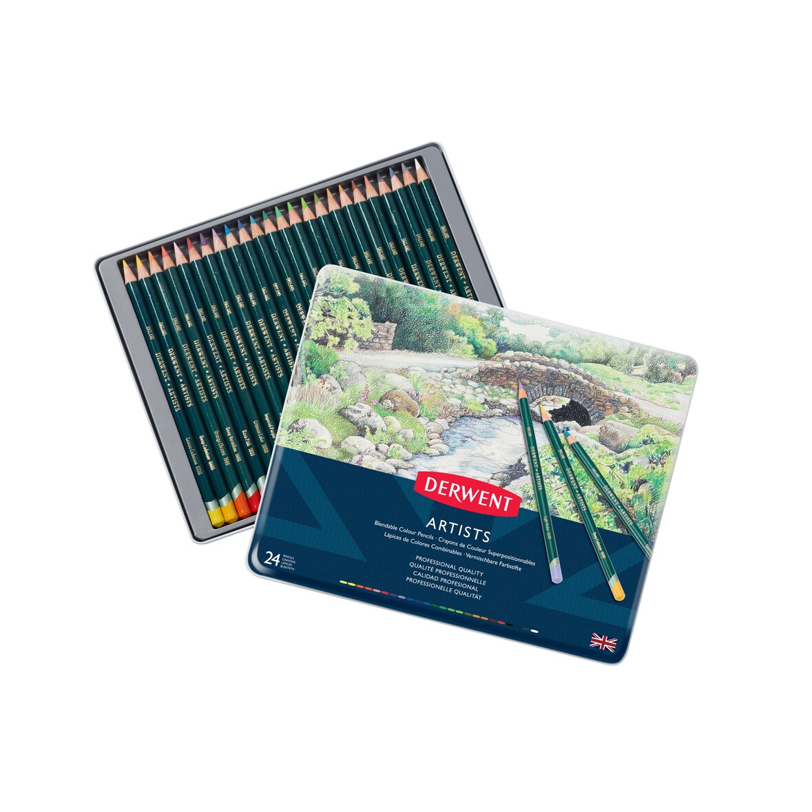 Caja metálica de 24 lápices Derwent Artists .