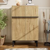 thumbnail of Schuhschrank 60x35x95 cm Holzfarben+Schwarz mit Doppeltüren und verstellbaren Einlegeböden, platzsparender Stauraum für Flur und Eingangsbereich