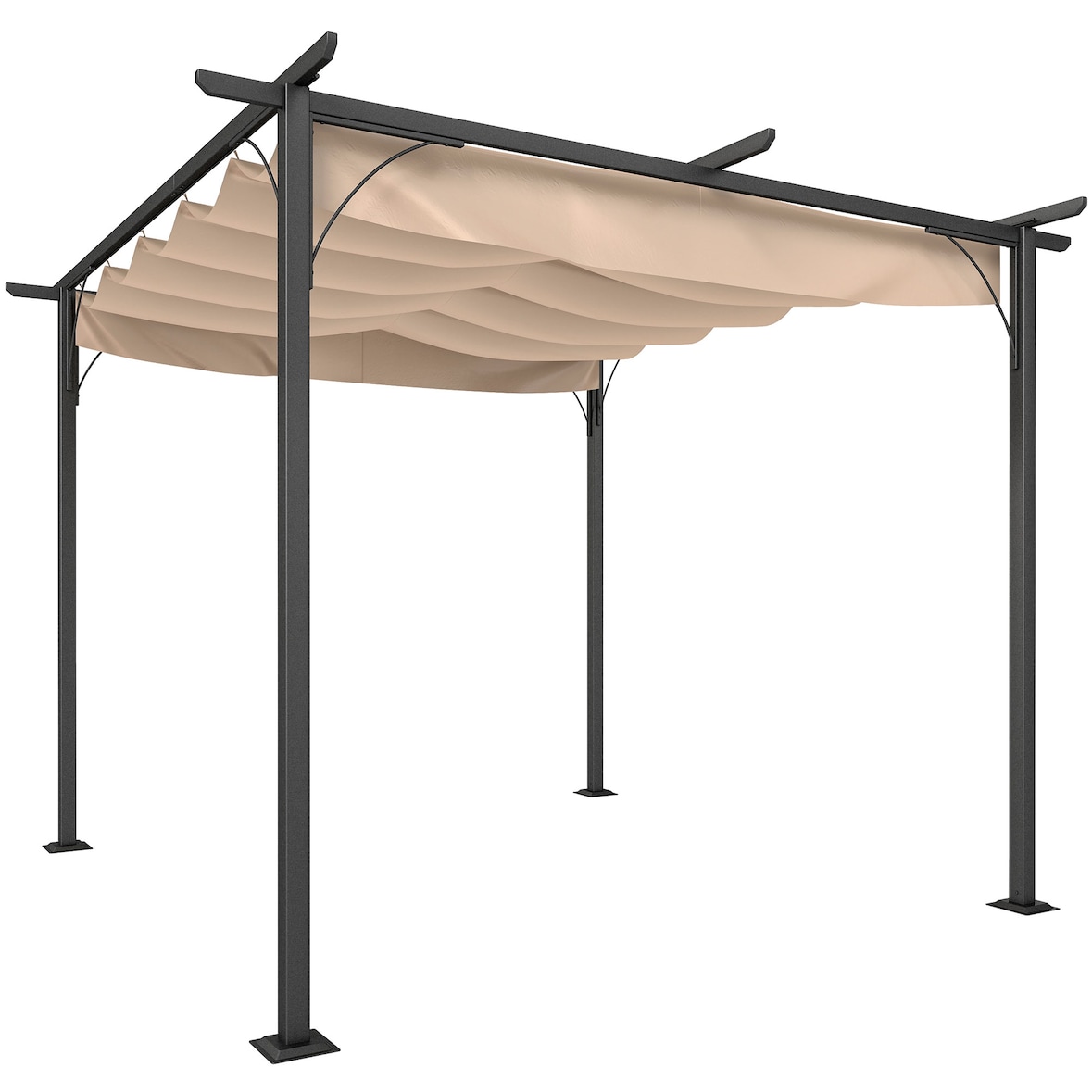 Gazebo Outsunny com telhado retrátil Pergola para jardim com terraço ou pátio   Gazebo com Tecido de Poliéster Resistente à Água e UV 3x3m