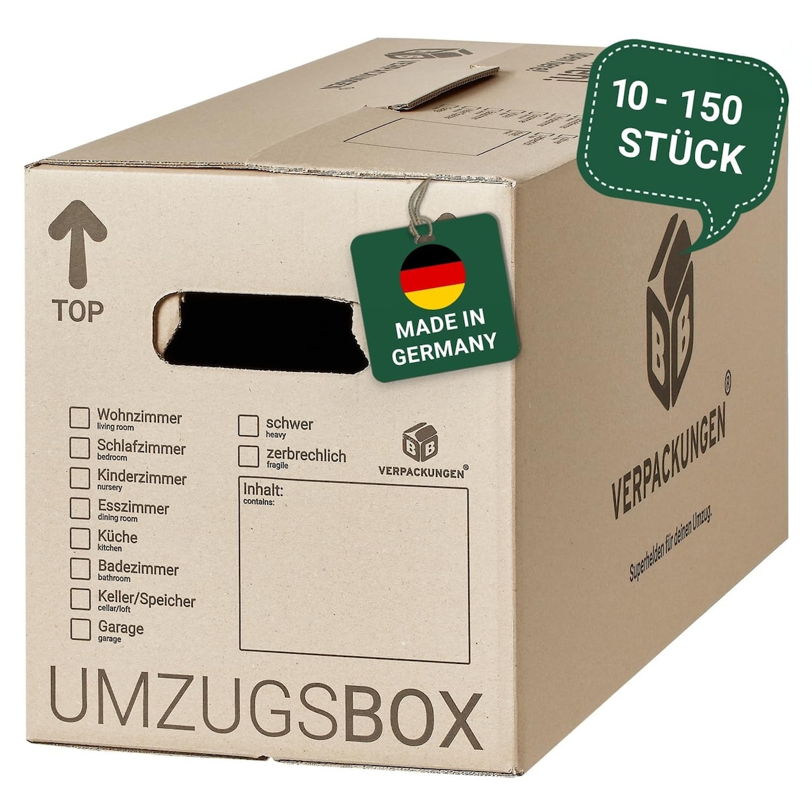 120 x Umzugskarton Smart 40 kg Traglast stabile Umzugskiste Umzug Umzugsmaterial 2-wellige Movebox BB-Verpackungen