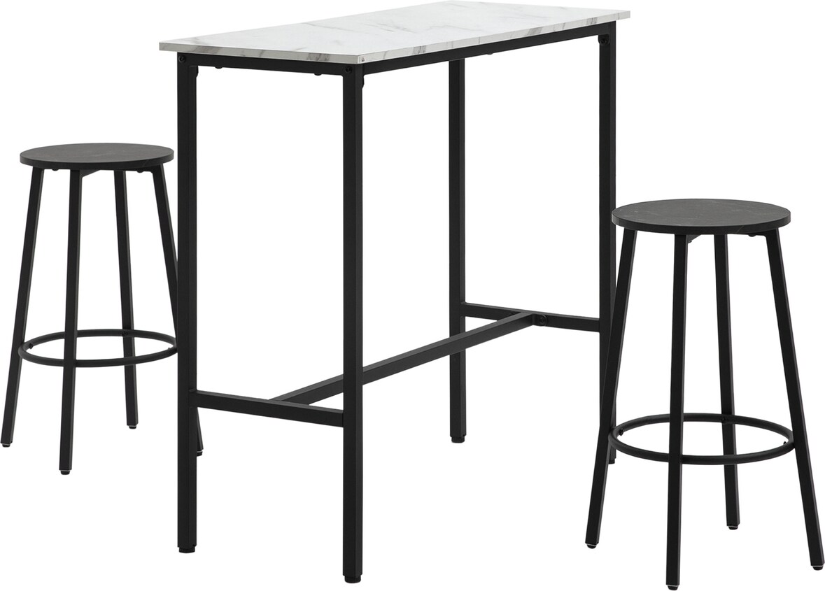 Bartisch Set 3-teilig 100x40x90 cm mit 2 Barhockern Weiß+Schwarz, modernes Design, Stahlrahmen, platzsparend für Küche & Esszimmer