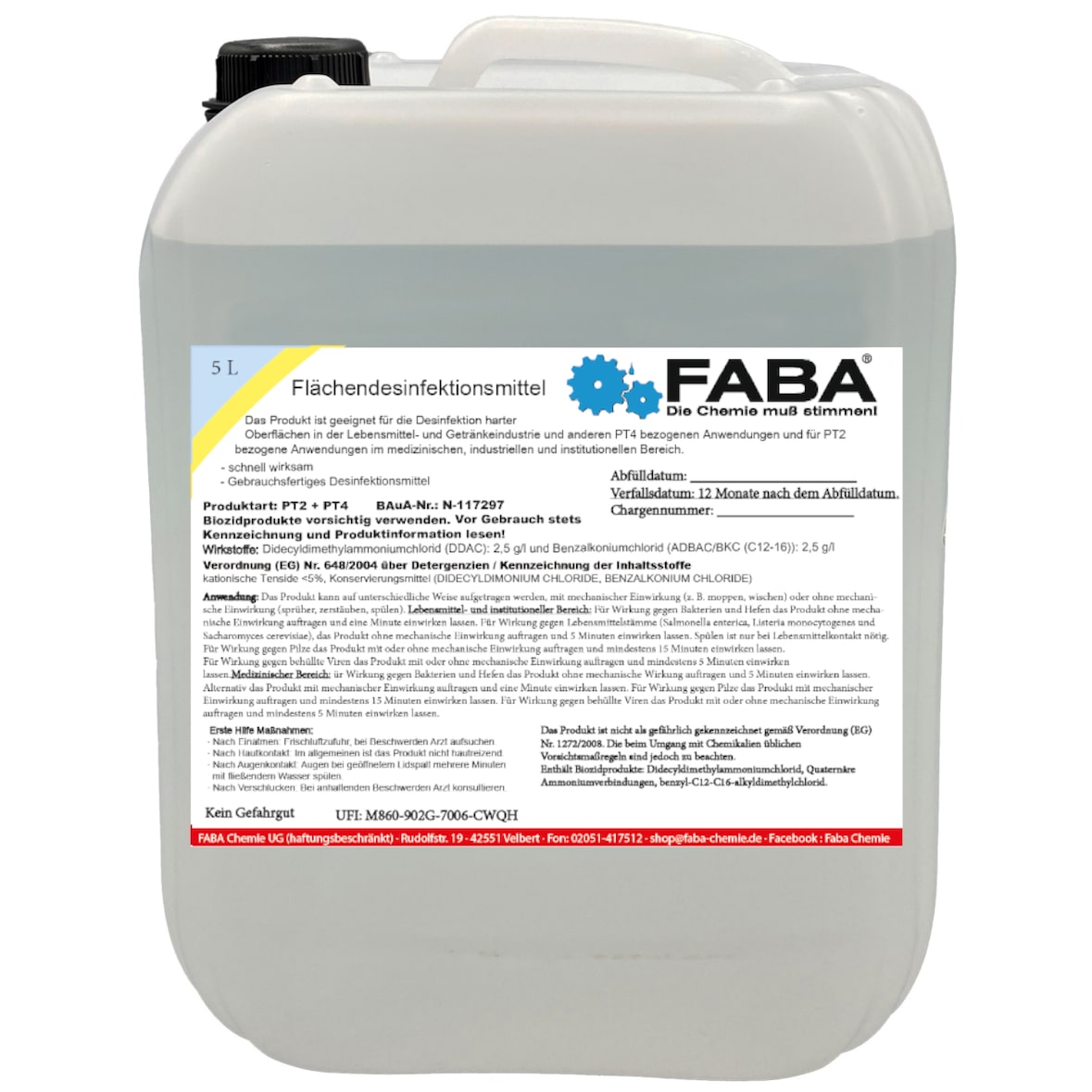 FABA Flächendesinfektionsmittel 5 L Flächendesinfektion Oberflächen Desinfektionsmittel ohne Alkohol