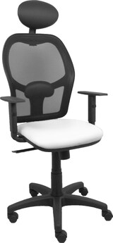 thumbnail of Cadeira Alocén, malha preta, assento em pele sintética branca, apoios de braços reguláveis, apoio de cabeça fixo