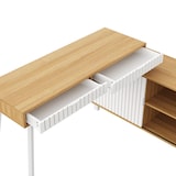 thumbnail of Merax Schreibtisch,  L-förmiger 160×120×76.5 cm, Eckschreibtisch mit 2 Schubladen & Schrank, MDF Bürotisch mit Stahlbeinen, Naturfarbe & Weiß