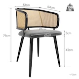 thumbnail of Esszimmerstuhl 79x54x51 cm Grau mit Rattan Rückenlehne und Samt Sitzkissen rutschfest Metallbeine in Holzoptik ergonomisch für Essbereich Café