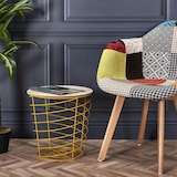 thumbnail of Mesa auxiliar tipo cesta de alambre metálico con tapa de madera - ø 40 x 40,5 cm - Redonda