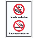 thumbnail of Schild Musik und Rauchen verboten hochkant A2 (420x594mm)