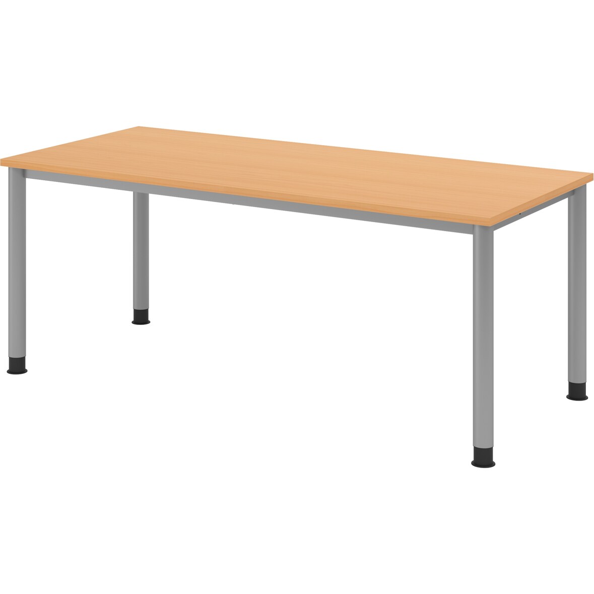 bümö höhenverstellbarer Schreibtisch H-Serie 180x80 cm in Buche, Gestell in Silber - großer PC Tisch für's Büro manuell höhenverstellbar,