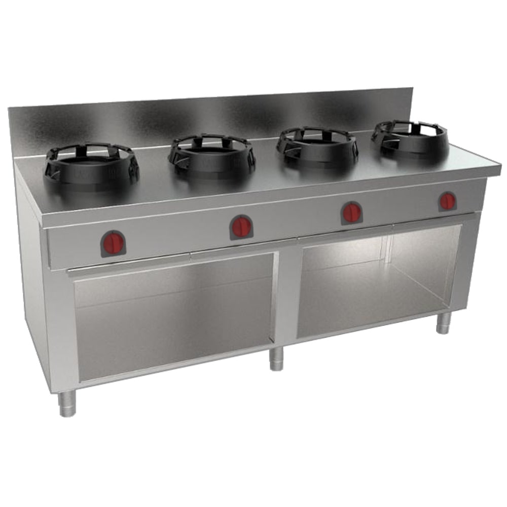 EURAST - Wok mit 4 gasflammen auf ständer - 2000x700x850 mm - 70 Kw - 322075L5