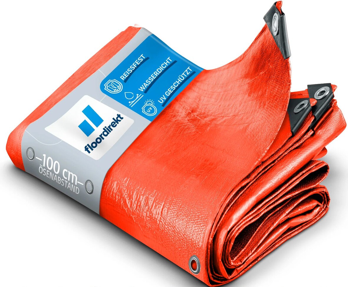 Abdeckplane 140 g/m² (3 x 4 m, Orange) wasserdichte Plane mit Ösen - Gewebeplane Schutzplane