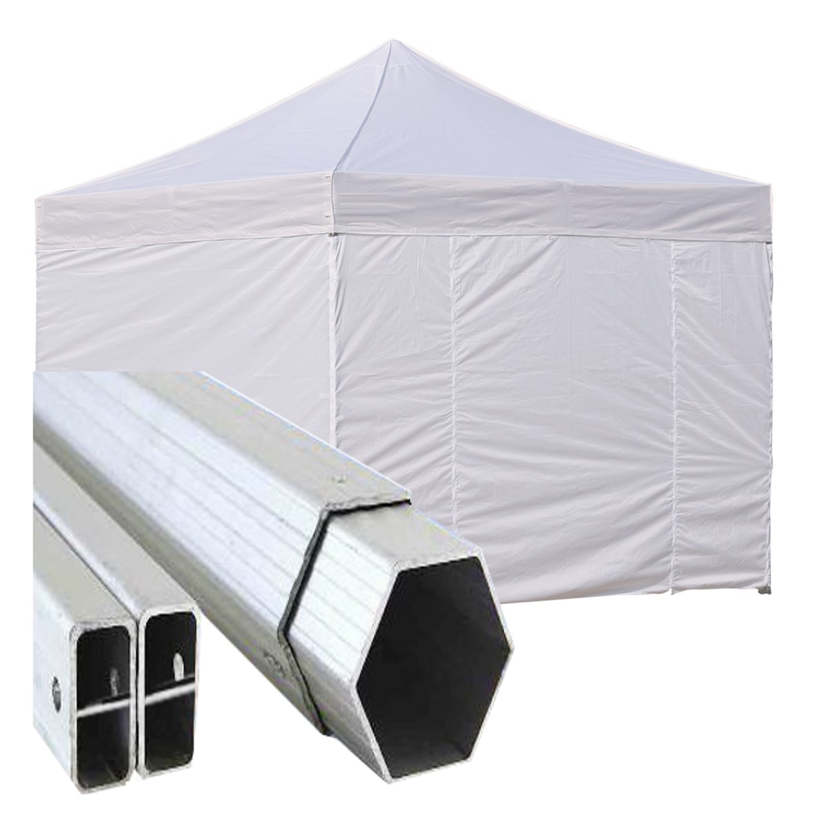 Gazebo 3x3 m bianco pieghevole alluminio piantone esagonale 45mm con laterali