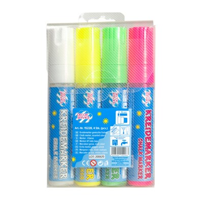 DECOR SERVICE Kreidemarker 4 Farben gemischt, Schreibbreite 3-15mm, 4 Stk.