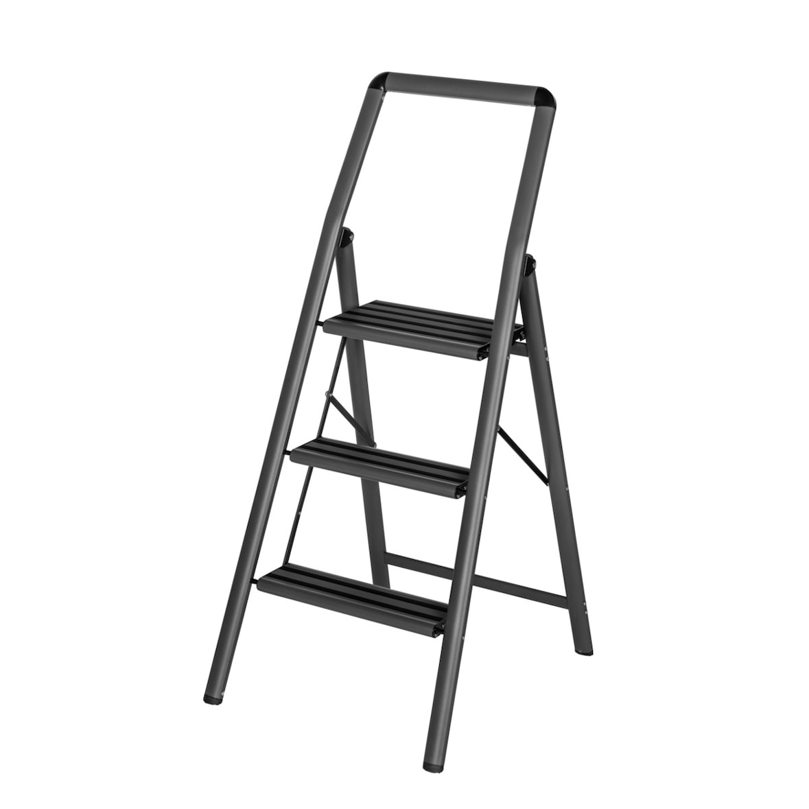 WENKO Alu-Klapptrittleiter Compact 3-stufig Dunkelgrau