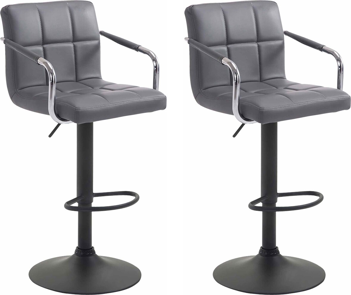 2er Set Barhocker MINOR - Kunstleder Grau 54x46x91 cm Schwarz | Barstuhl Höhenverstellbar Mit Lehne Drehbar Tresenhocker Tresenstuhl Kneipenhocker