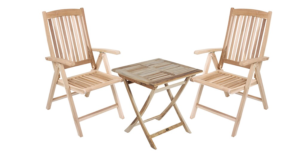 3-teilige klappbare Tischgruppe Sitzgruppe Klapptisch Klappstuhl Garten Teak
