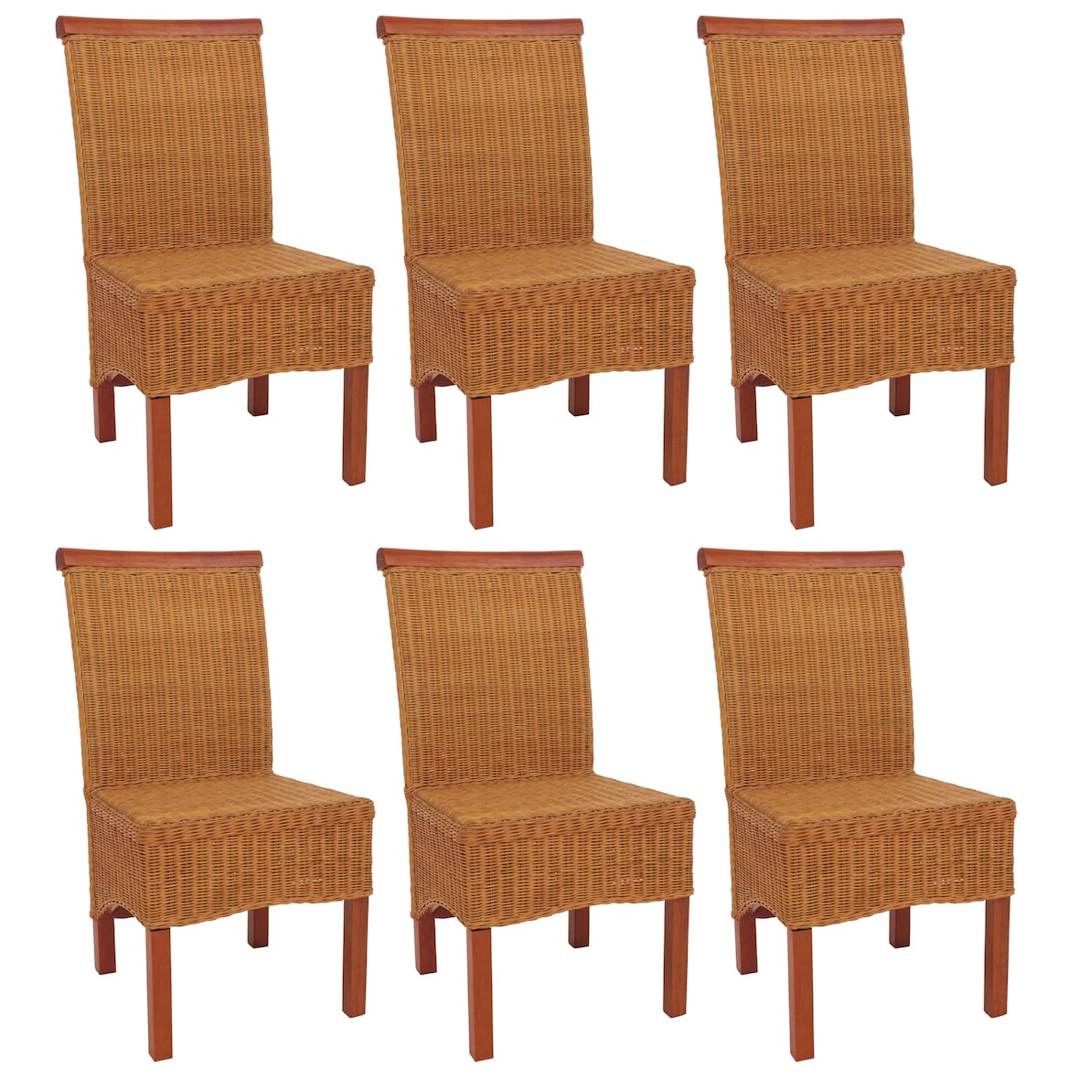 Set di 6 sedie per sala da pranzo Sedia in vimini M42, rattan ~ senza cuscino di seduta