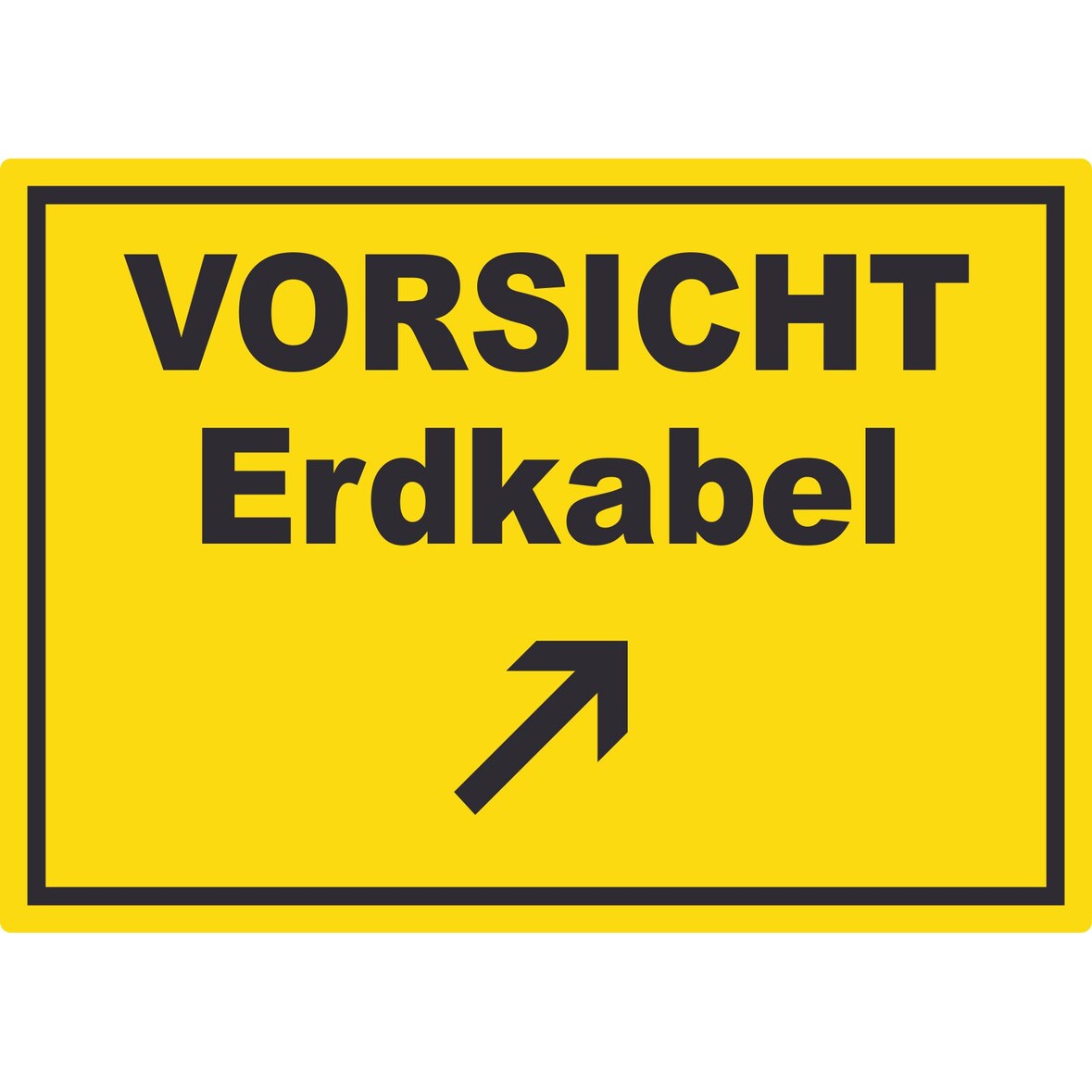 Vorsicht Erdkabel mit Richtungspfeil rechts oben Aufkleber A1 (594x841mm)