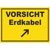 thumbnail of Vorsicht Erdkabel mit Richtungspfeil rechts oben Aufkleber A1 (594x841mm)