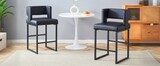 thumbnail of Barhocker Set 2er Schwarz 91x50x41 cm mit PU Bezug und Metallgestell, gepolsterter quadratischer Sitz, nordisches Design