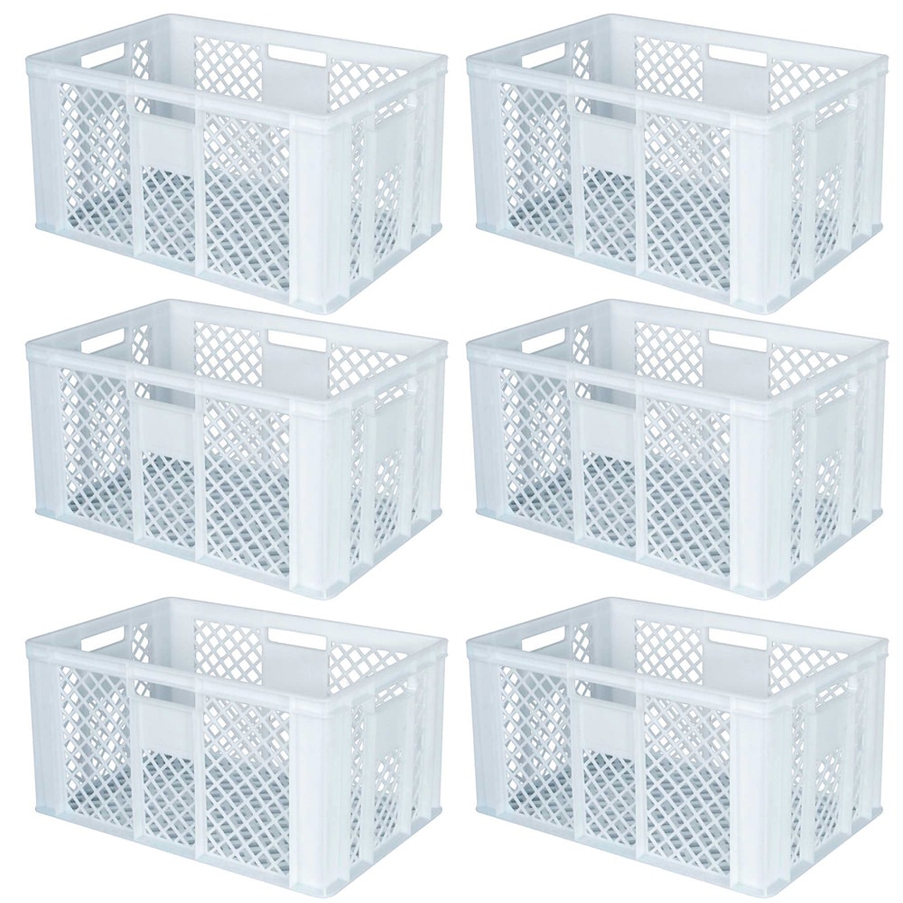 6 Bäckerkisten / Eurobehälter, LxBxH 600x400x320 mm, weiß, lebensmittelecht