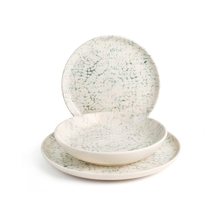 Servizio 18 pezzi tavola giove in stonewarre puntinato colore avorio e nero