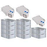 thumbnail of PROREGAL SuperSparSet 10x Eurobox NextGen Economy mit Scharnierdeckel & blauen Verschlüssen, Griffe offen, HxBxT 22x40x60cm, 44L, Eurobehälter, Box
