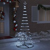 Ein spiralförmiger Weihnachtsbaum mit Lichtern.