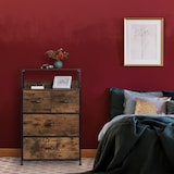thumbnail of Relaxdays Kommode Industrial, HBT: 96,5 x 60 x 41,5 cm, Stoff, Metall, Holzoptik, 4 Schubladen, Sideboard, braun/schwarz