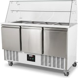 thumbnail of Romux® Saladette und Pizzatisch 3 Türen 135x70 cm für 12 GN-Behälter mit Arbeitsplatte und Glaskuppel | Kühltisch von Pizzen und Salaten