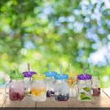 thumbnail of Relaxdays Trinkgläser mit Deckel und Strohhalm, 4er Set Limonadengläser, 500 ml, Retro Sommergläser mit Henkel, bunt