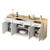 thumbnail of Sideboard 160x37x75 cm Weiß mit 3 Schubladen, 4 Türen, skandinavischer Stil, MDF mit rohholzfarbener Platte, modernes TV-Möbel, flexible Aufbewahrung