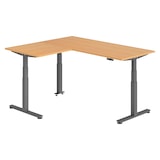 thumbnail of bümö Eckschreibtisch elektrisch höhenverstellbar L-Form: 180 x 160 cm in Buche, Gestell graphit - Stehschreibtisch mit Memory-Steuerung, elektrischer