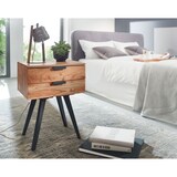 thumbnail of Nachtkonsole 47 x 65 x 35 cm Akazie Massivholz Nachttisch Boxspringbett, Nachtkästchen 2 Schubladen, Nachtschrank Modern mit Metallbeinen,