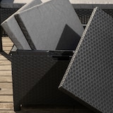 thumbnail of Ensemble de jardin en résine effet rotin, un canapé, 2 fauteuils, une table coffre – confortable, résistant, pour porche, terrasse ou jardin – LUGANO