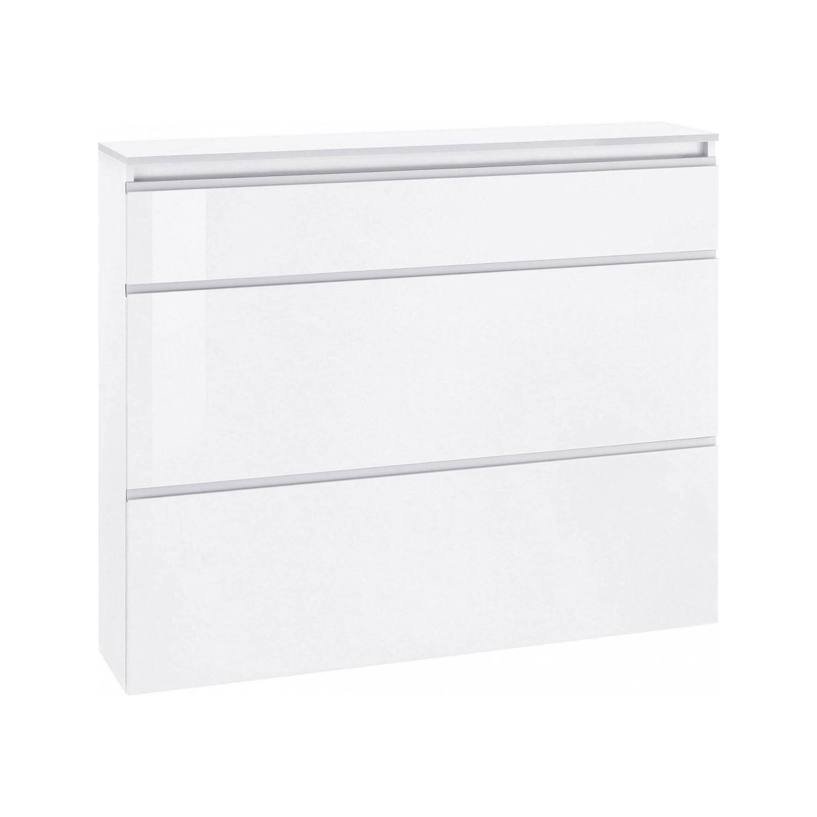 Dmora Schuhschrank Piero, Mehrzweckschrank mit 2 Türen und 1 Klapptür, Eingangsschuhregal, 100 % Made in Italy, cm 120x27h108, glänzend weiß