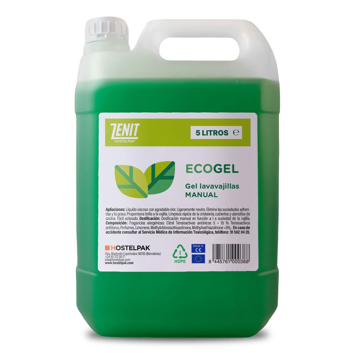 5L - Lavavajillas líquido a mano EcoGel - Poder antigrasa - Lavavajillas manual profesional