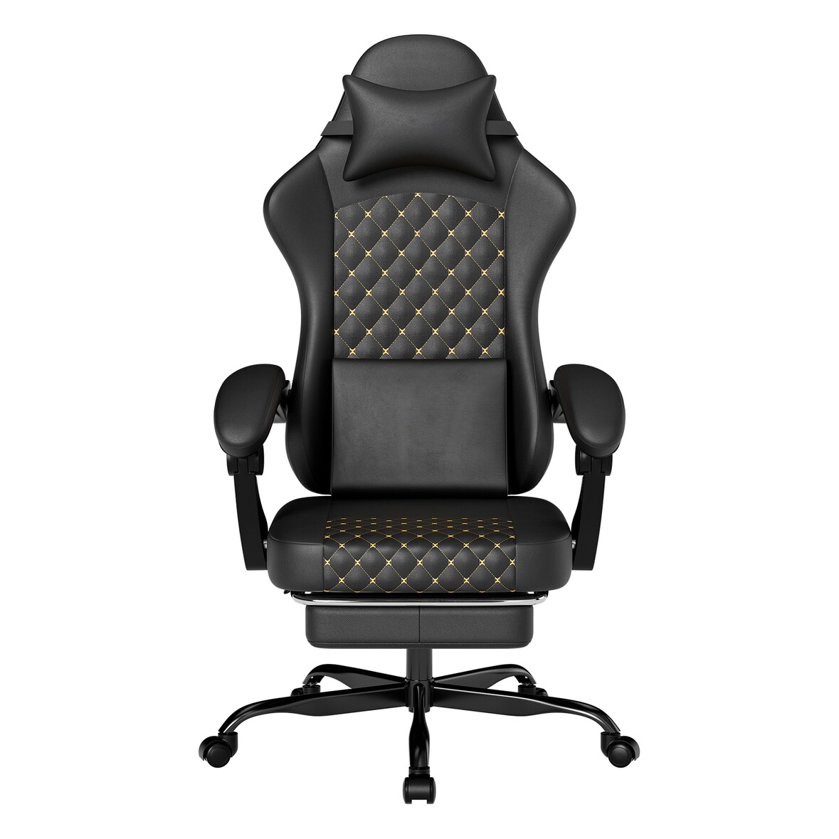 Gamingstuhl mit Fußstütze Massagefunktion ergonomisch Schwarz 121x63x59 cm mit 90 105 135 Grad Neigung, verstellbarer Kopfstütze