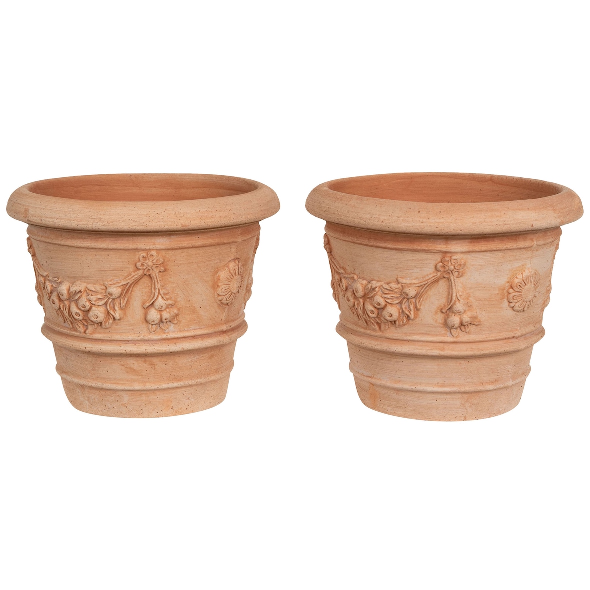 Set 2 Vaso Cesta Cestina Terracotta 100% Made in Italy interamente Lavorata a Mano Vaso da Fiori L30XPR30XH25 CM diametro 30 cm altezza 25 cm Fatto a