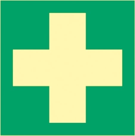 Schild Erste Hilfe, ISO 7010, Alu, langnachleuchtend, 160-mcd, 200x200 mm