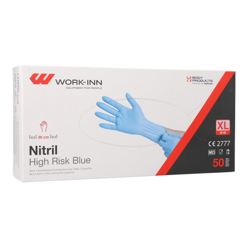 50 `WORK-INN` Handschuhe Nitril puderfrei `High Risk` blau Größe: XL