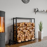 thumbnail of DELUKE® Kaminholzregal innen Metall SATLO mit Rollen Brennholzregal innen Kaminholzständer Kaminholzhalter Feuerholzregal Schwarz, 25x100x100cm