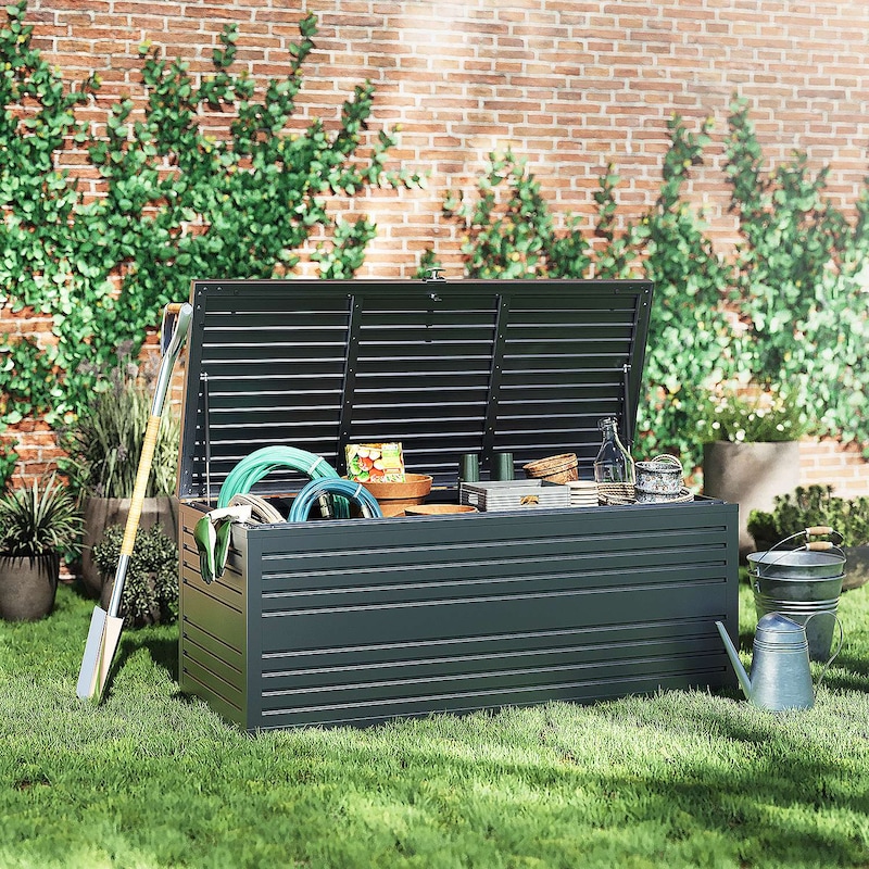 Weide Gartenbox | 100% Aluminium | Aufbewahrungsbox 1015 L | Outdoor Box mit Deckel | 180 x 74 x 79 cm