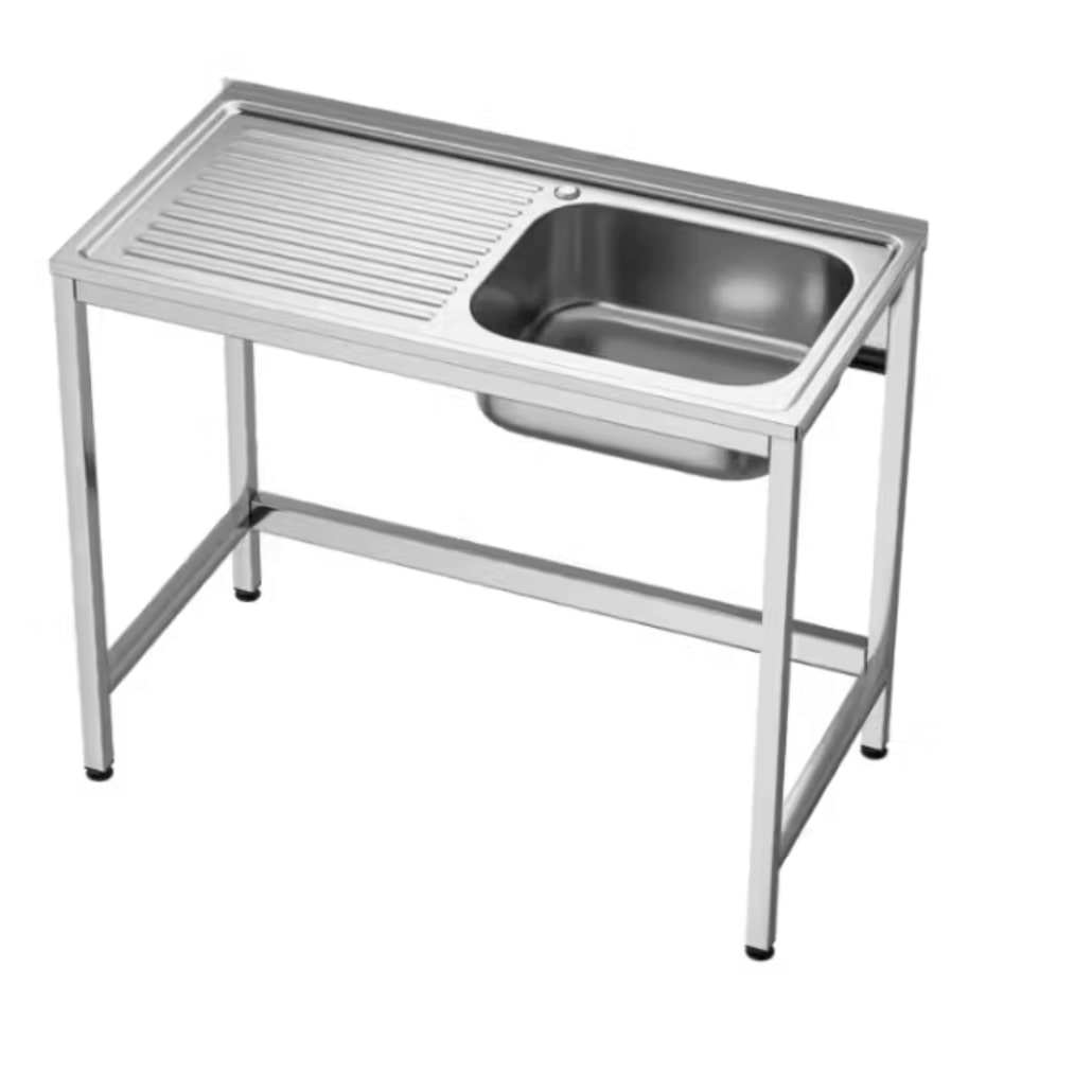 Fregadero  bajo barra 1 seno y 1 escurridor industrial acero inoxidable 800 x 500 x 850. mm