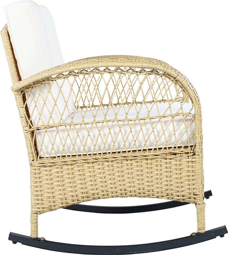 Merax tuinschommel, 3-delig, rotan, glazen tafel, beige | Makro